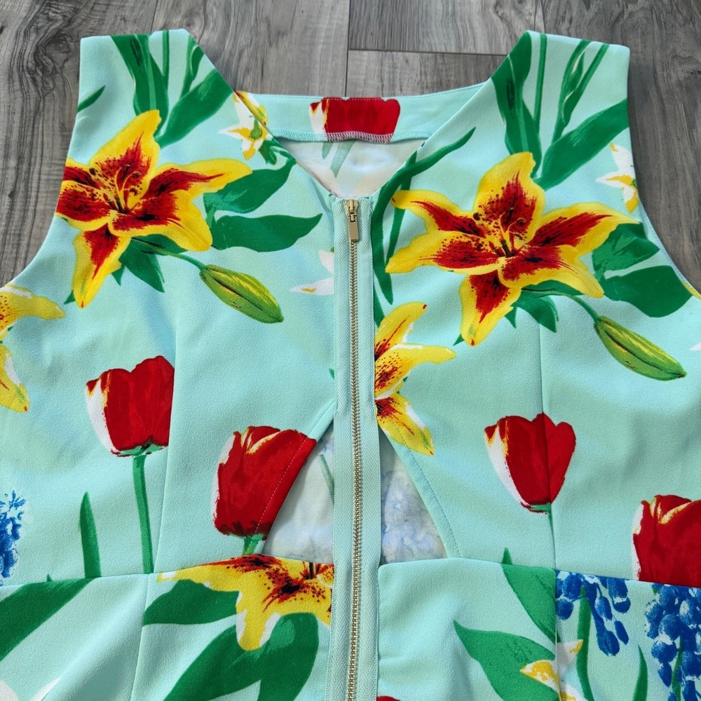 New York & Company Floral‎ Sheath Dress  Size XL Mint Green Sleeveless Stretch - Picture 10 of 11